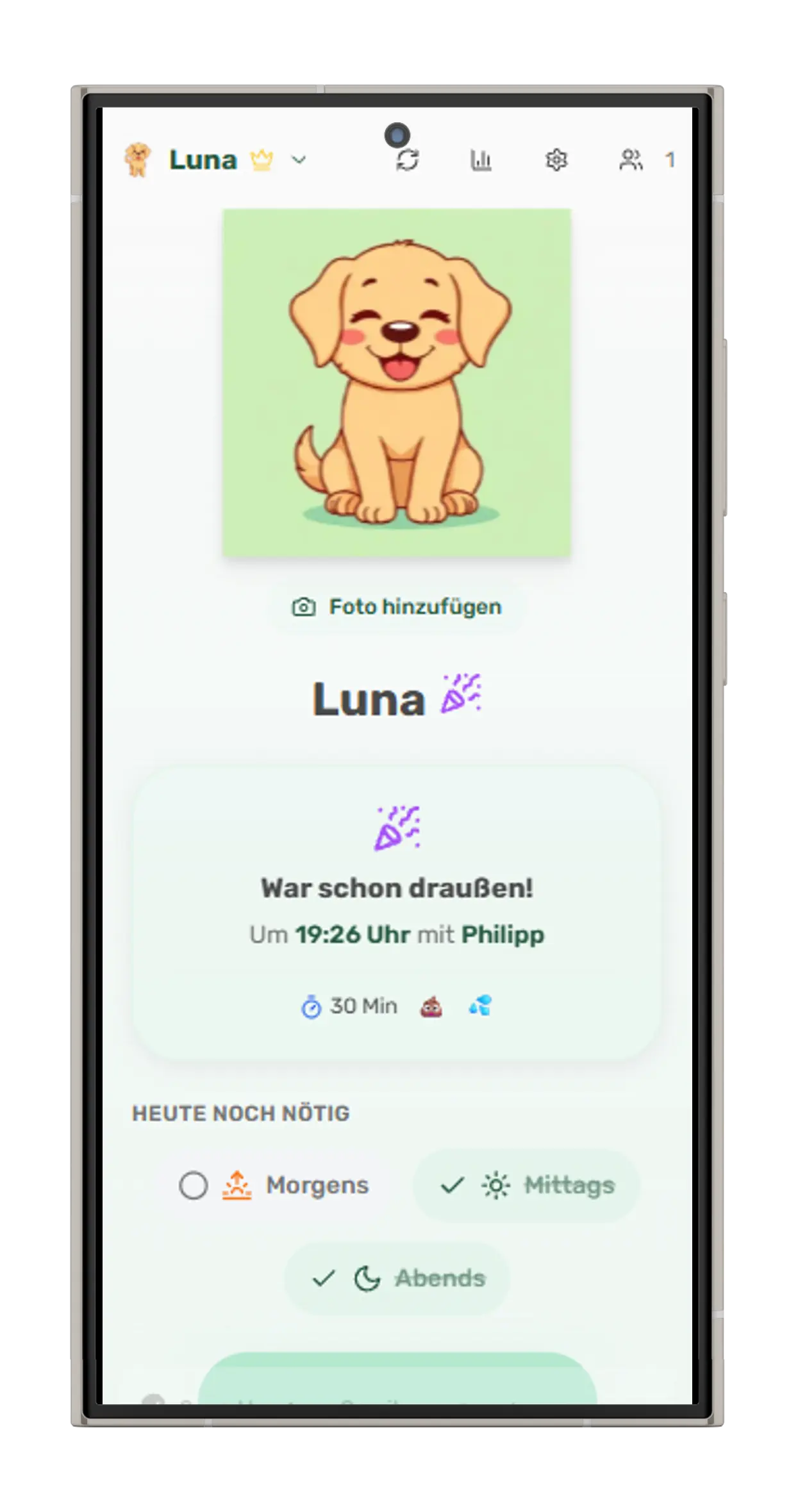 Gassi-Gänge eintragen - Dashboard