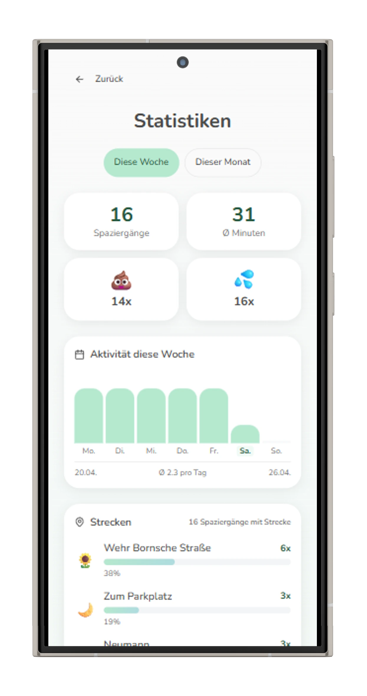 Statistiken - Spaziergänge und Aktivitäten
